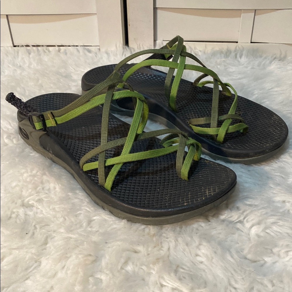 Chaco Women's Strappy Sport Sandals in Green and Black
